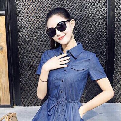 ĐẦM JEAN DENIM XOÈ CỔ SƠ MI EO RÚT DÂY - N03